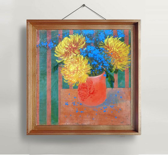 Yellow Chrysanthemums - Encaustic Painting