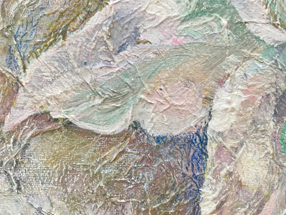 Lilies in a blue and white vase