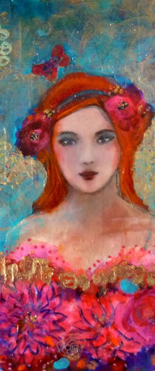 La passerose acrylic and mix media on canvas 30x30cm by Loetitia Pillault