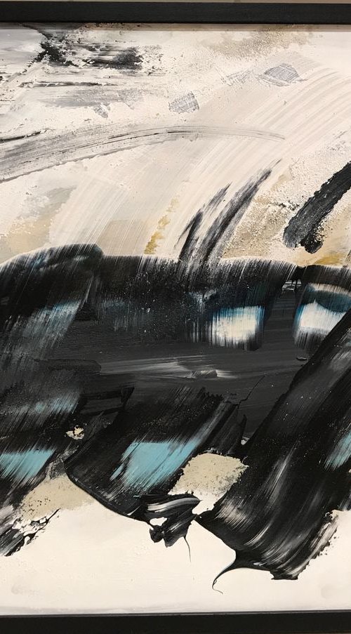 Abstract in Natural colors, Blue, ecru, black by Tiny de Bruin