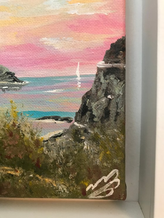 Lulworth Cove with a Pink Sunrise