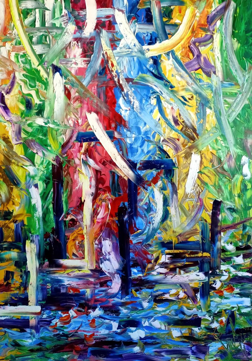 Abstract Oil Painting By Antonino Puliafico, 57 X 79, Ombre A Venezia, Original Artwork