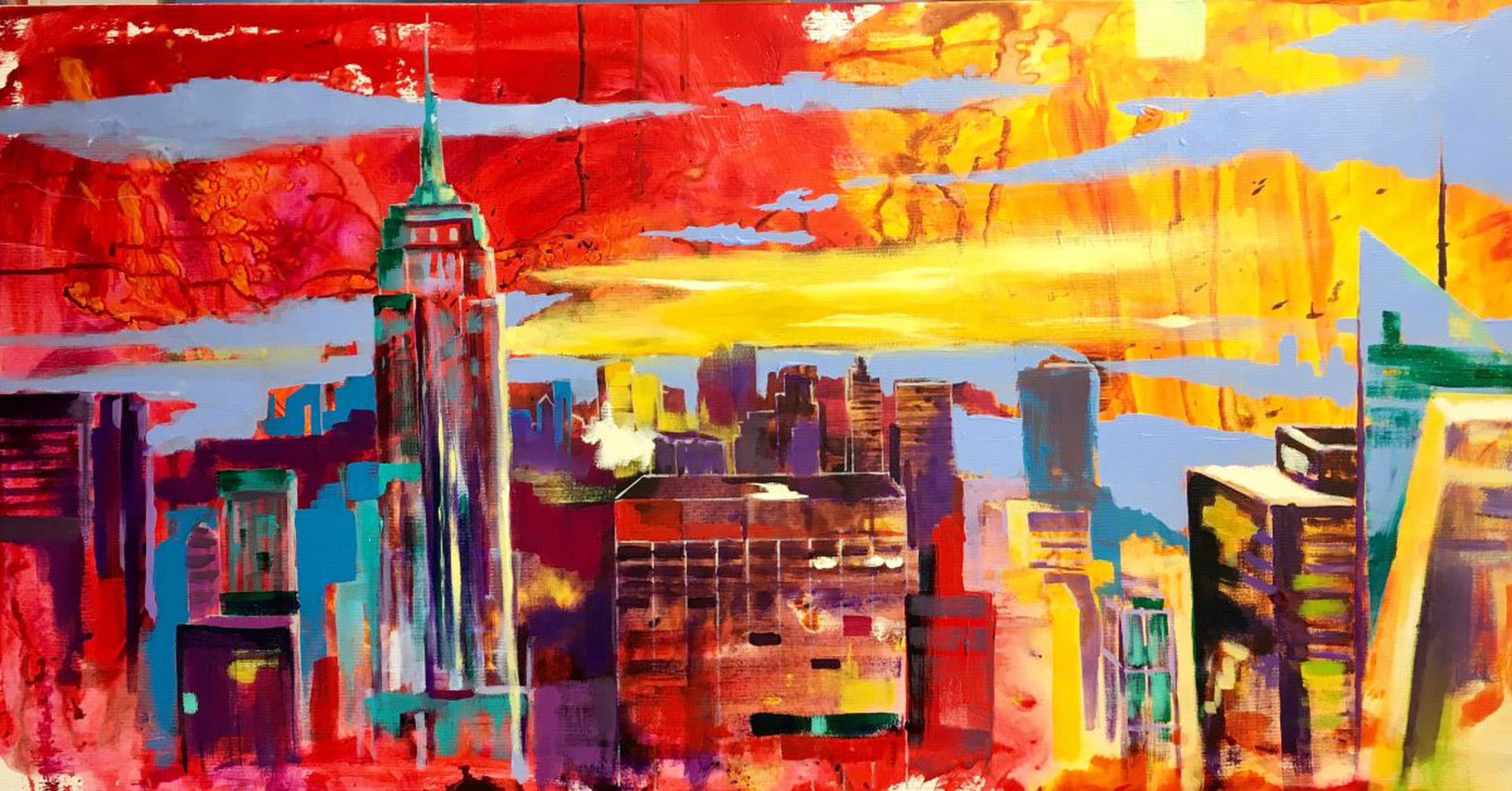 New York City Skyline Acrylic On Canvas 100x50cm Artfinder
