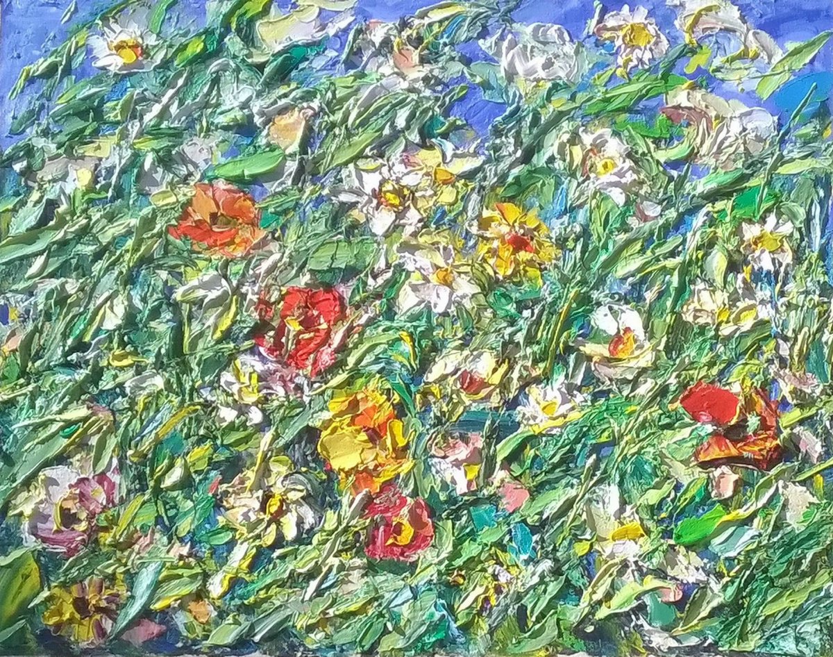 Expressive Botanical Oil Painting By Ruslan Khais, 30 X 24", Last Summer