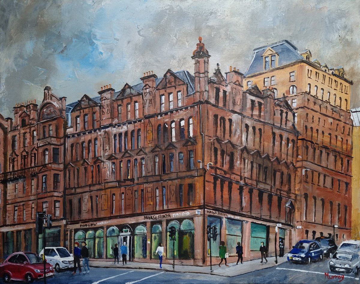 Cityscapes Acrylic Painting By Stephen Murray, 20 X 16", Glasgow City Centre, Original Artwork