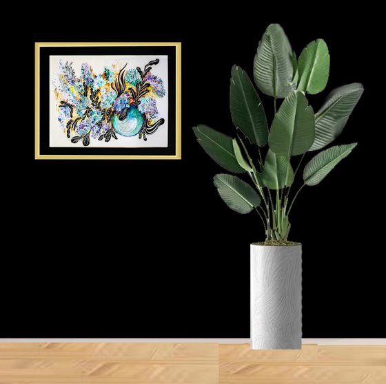 Fantasy Flowers in Blue Vase