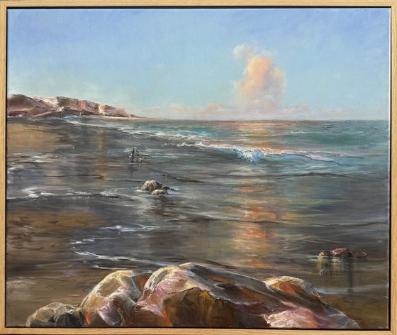 Dog walking down the beach