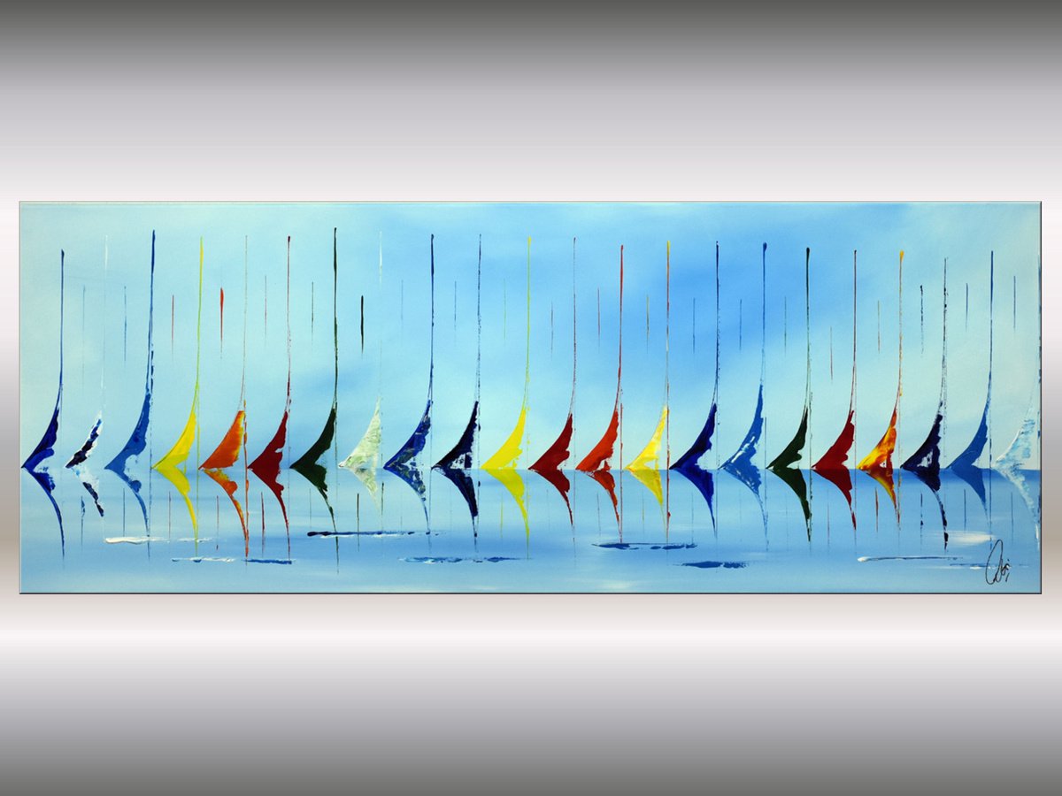 Blue Race II - Abstract- Sailboat Painting- Acrylic Canvas Wall Art Ready to Hang by Edelgard Schroer