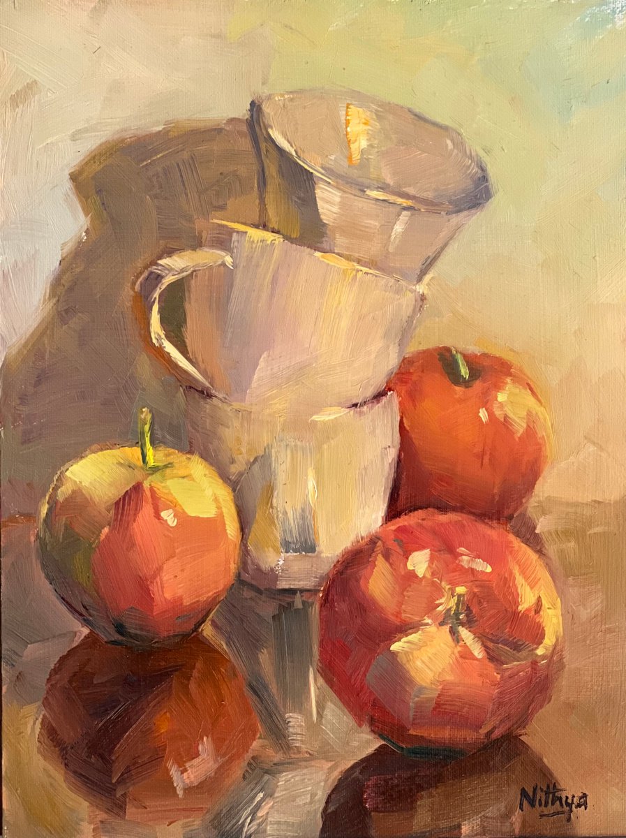 An Apple a Day Series - 7 - Vibrant oil painting kitchen decor by Nithya Swaminathan