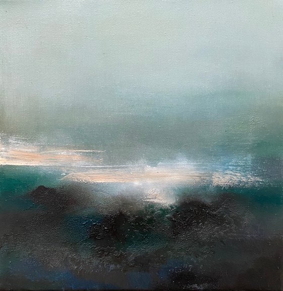 Turquoise wind 30X30 cm  - gold particles original oil painting landscape gift modern urban art office art decor home decor gift idea