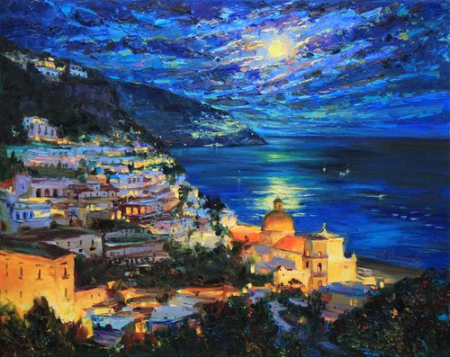 Night Amalfi Coast Italy by Alisa Onipchenko-Cherniakovska