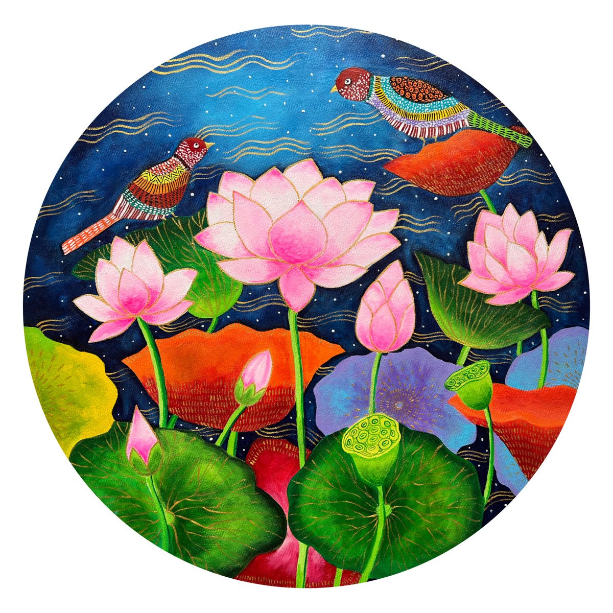 Botanical Acrylic Painting By Amita Dand, 24 X 24, Conversations!, Original Artwork