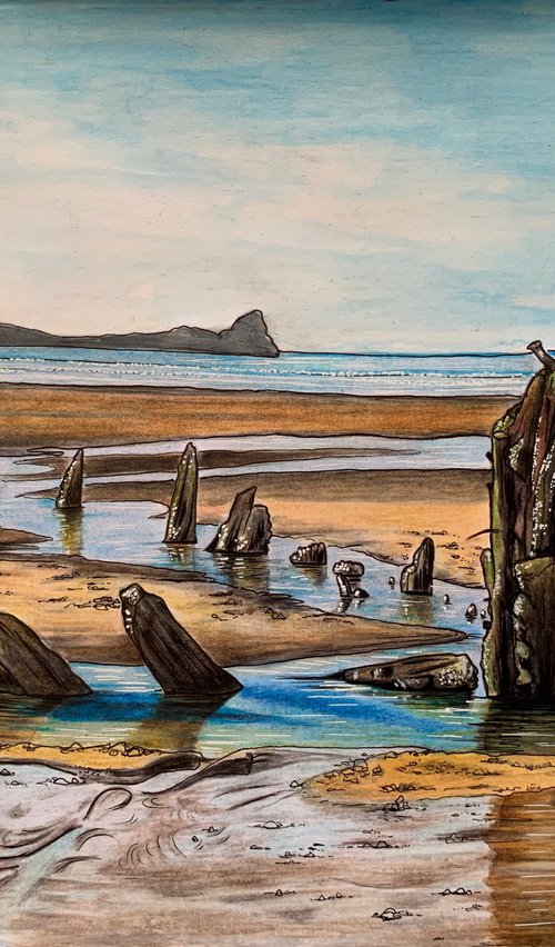 Helvetia Wreck (Rhossili) by Karen Elaine  Evans