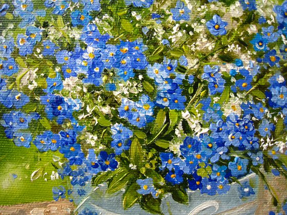 Forget-me-not Flower Art, Floral Bouquet on Canvas