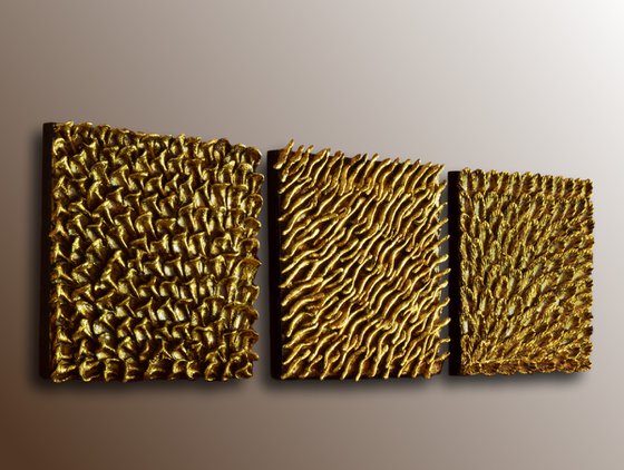 Gold Texture #S5 | Golden Leaf Wall Sculptures Set of 3