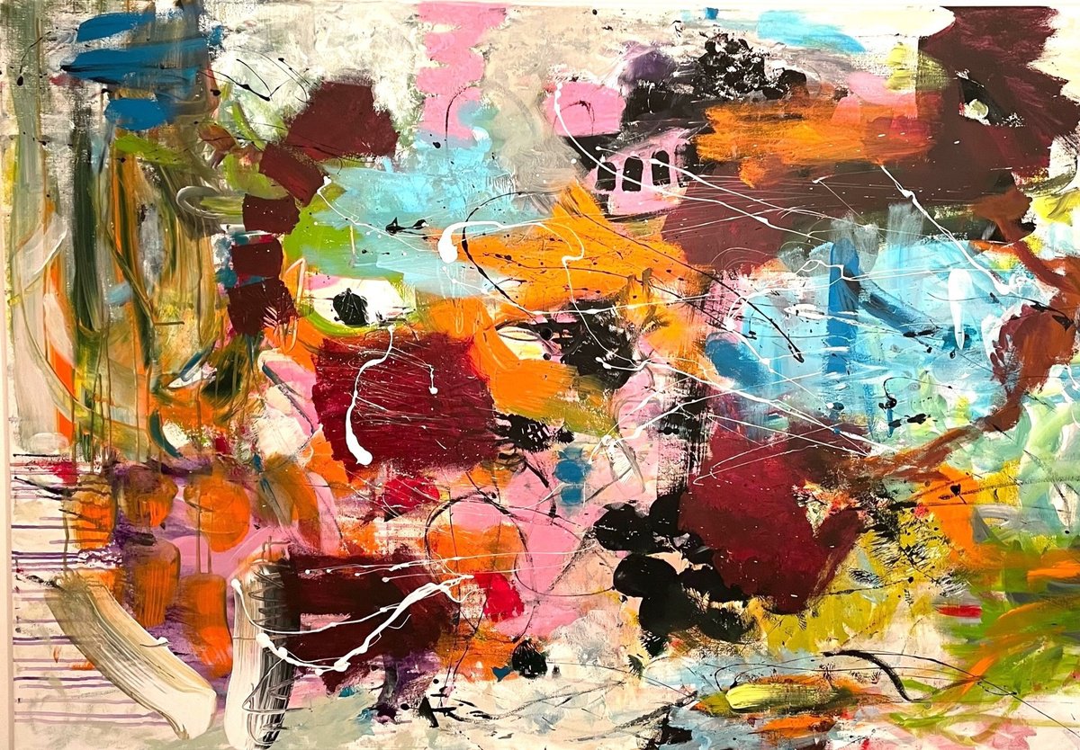 Organic Abstract Acrylic Painting By Christel Haag, 51 X 35, The Power Of Life, Original Artwork