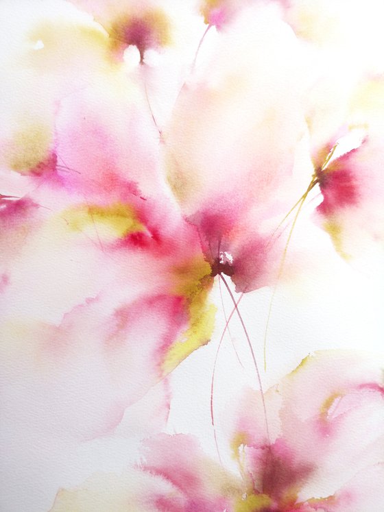 Romantic floral art, watercolor delicate flowers Lightness