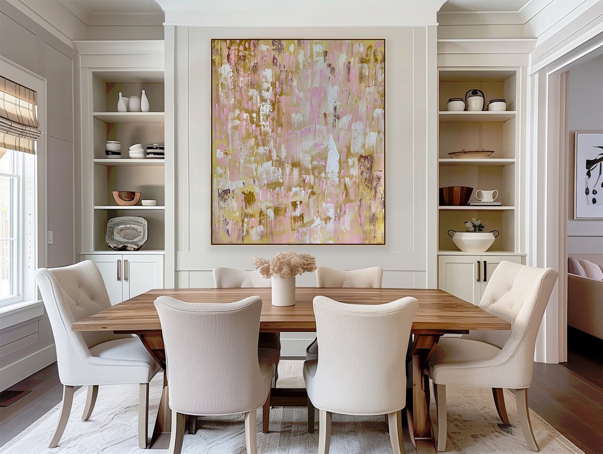 Geometric Abstract Acrylic Painting By Alanah Jarvis, 47 X 55, Golden Moments Blossoming, Original Artwork