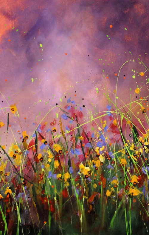 "Hypnotic Run" - Large original abstract floral painting by Cecilia Frigati