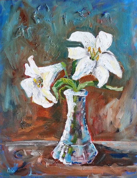 Lilies in Crystal Vase