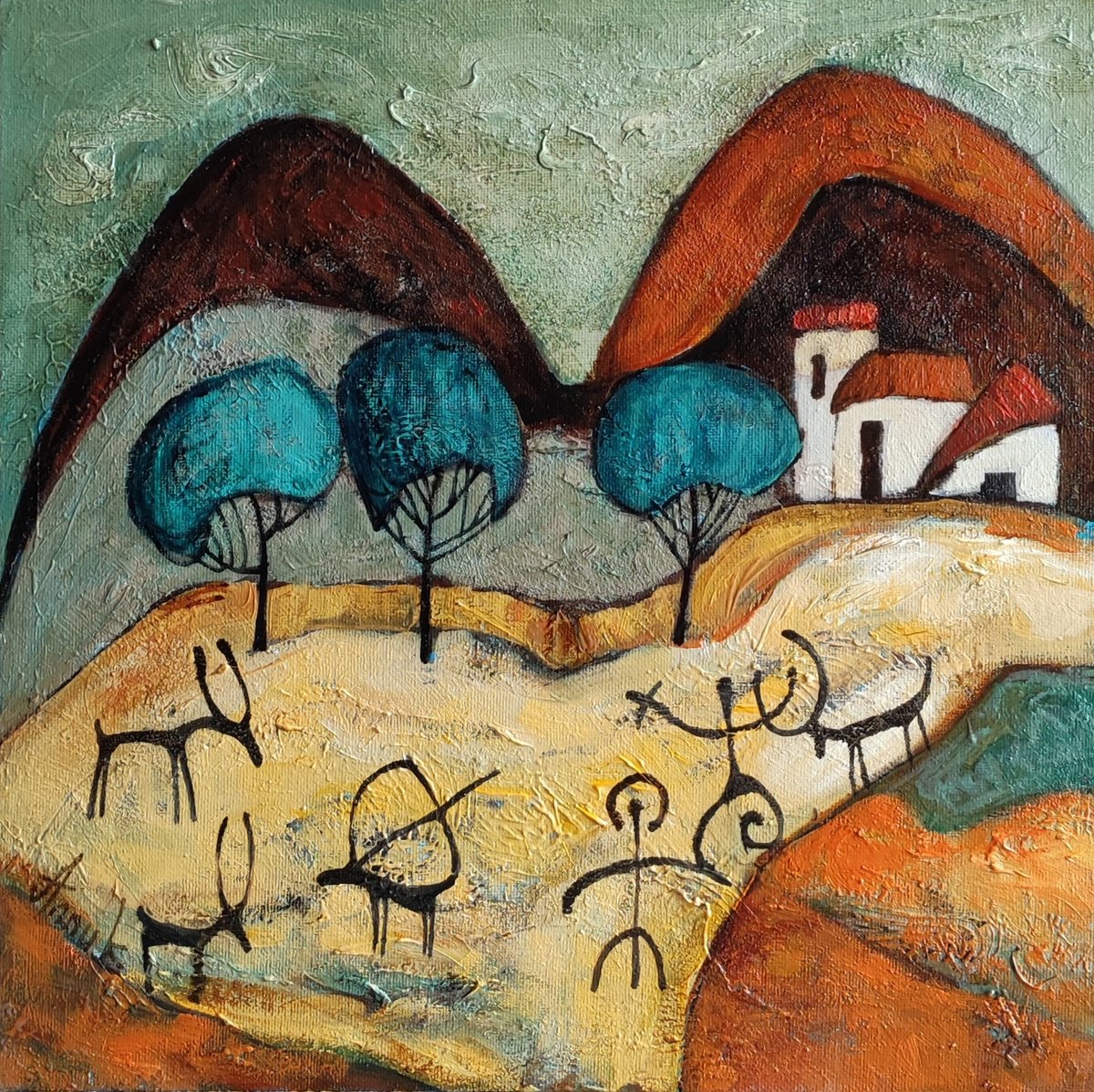 Expressive Oil Painting , At The Edge Of History By Anna Soghomonyan, 14 X 14, Artwork For Sale On Artfinder