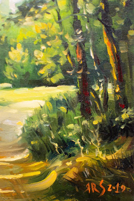 SUMMER LIGHT (Modern Impressionistic Landscape Oil painting, Gift for nature lovers)