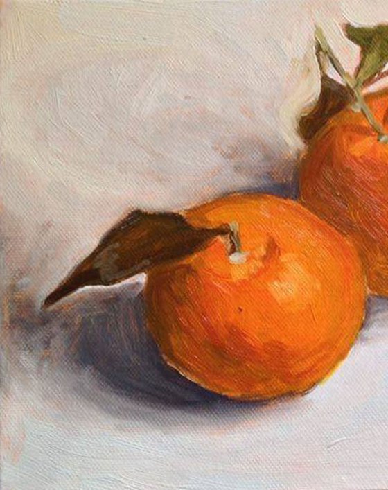 Two Mandarines Still Life Oil Painting on Canvas Board