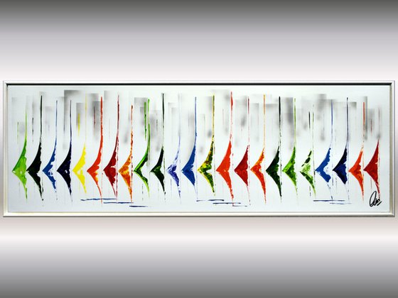 Race in Town II  - abstract acrylic painting, canvas wall art, framed modern art