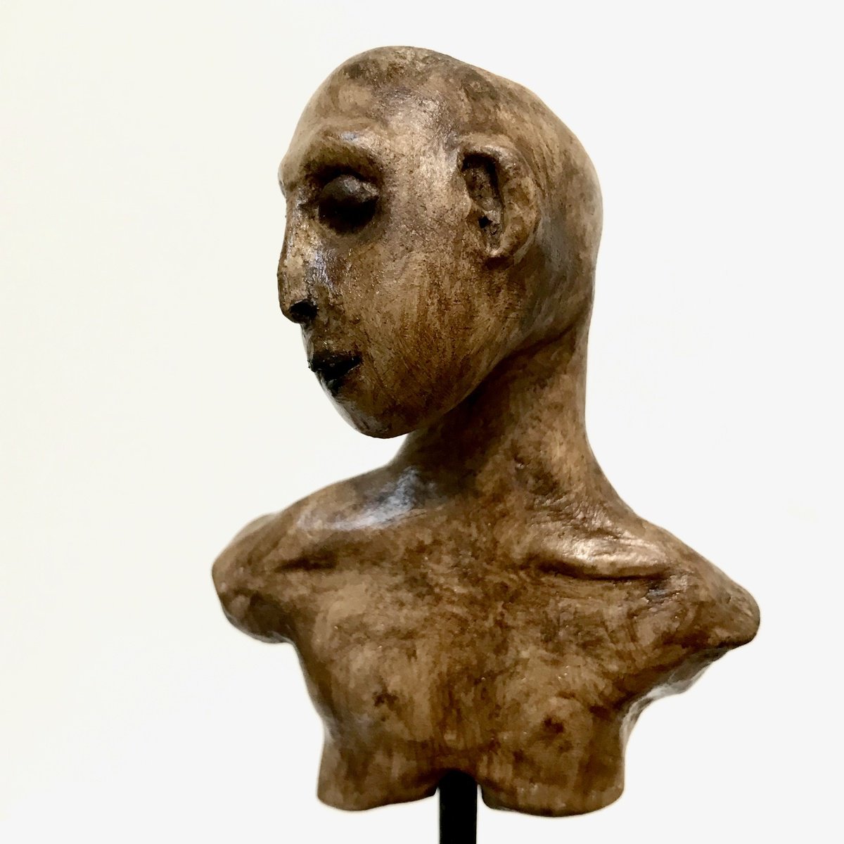 Expressive Portrait Wood Sculpture By Eleanor Gabriel, 3 X 7, New Humanity, Original Artwork