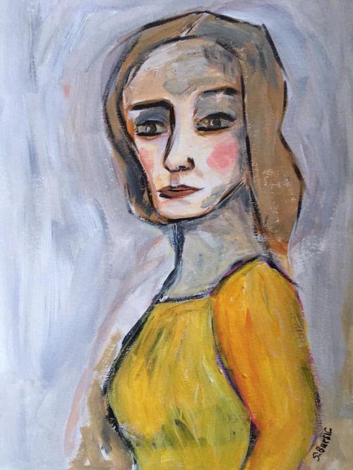 Woman in the Yellow Dress - Girl Lady female by Sharyn Bursic