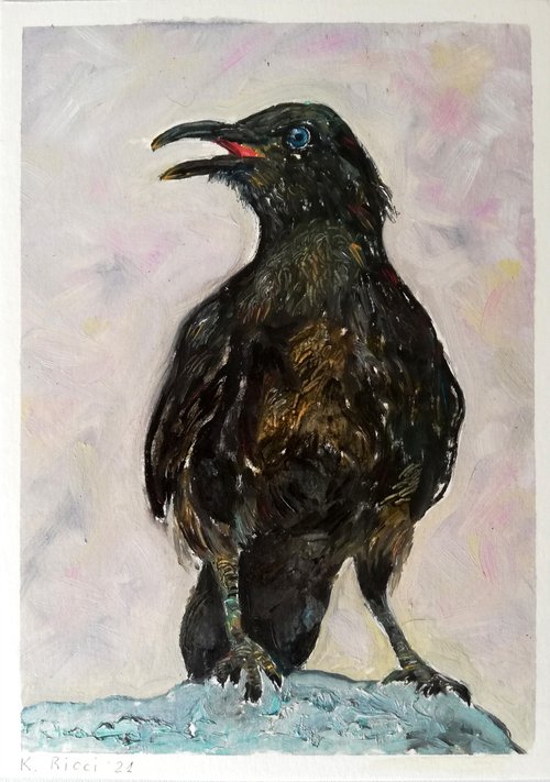 "Proudly Raven" Original Oil on Paper Artwork by Katia Ricci