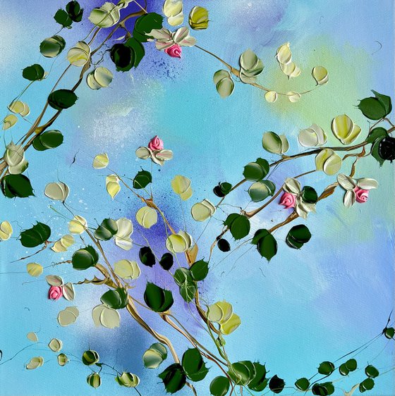 "Little Garden II" floral textured painting