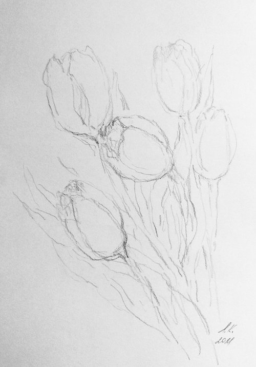Tulipes #8. Original pencil drawing. by Yury Klyan
