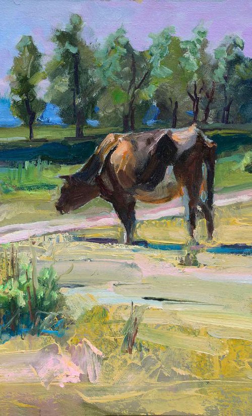Rural landscape with a cow by Vladimyr Shandyba