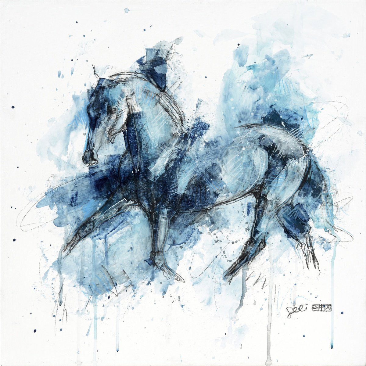 Expressive Animal Painting By Benedicte Gele, 20 X 20, Equine Nude 153T, Original Artwork