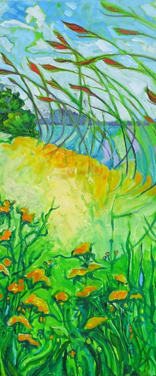 Reeds on the Norfolk Marshes - Coastal Landscape by Mary Kemp