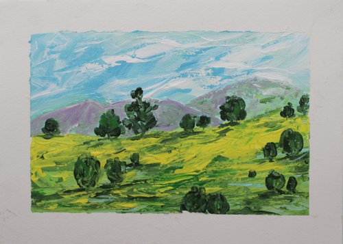 Van Gogh inspired Landscape -2 (Sep 2020) - Acrylic painting on paper - Impressionistic- impasto painting - textured artwork-palette knife - gift art (2020) by Vikashini Palanisamy