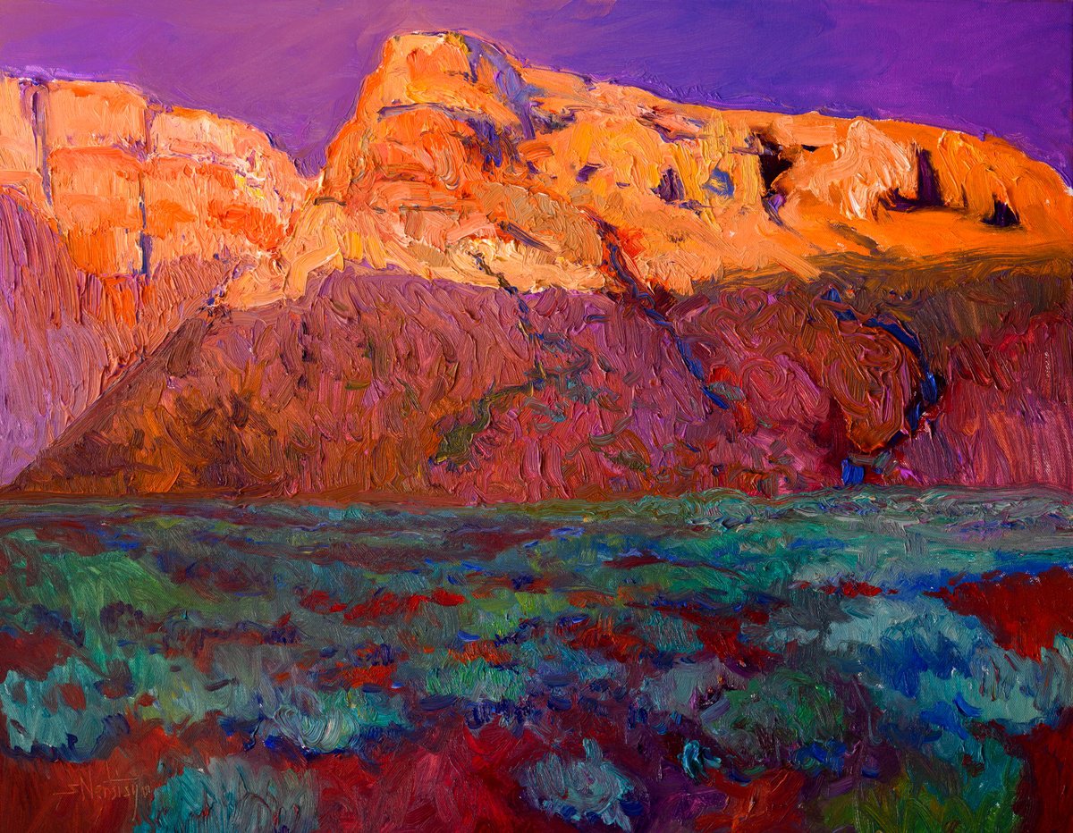 Expressive Landscape Oil Painting By Suren Nersisyan, 28 X 22", Last Rays Of The Day, Original Artwork