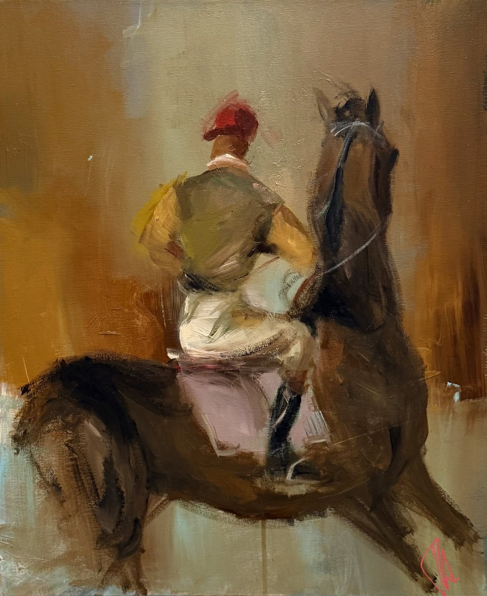 Expressive Animal Oil Painting By Tamara Andjus, 20 X 24", The Race, Original Artwork