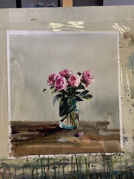 Watercolor “Still life with peonies” perfect gift