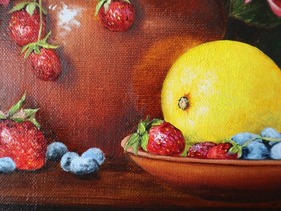 Garden Roses and Little Bird