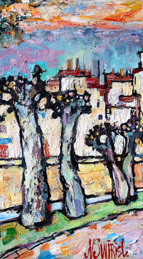 The road, the city and the plane trees. by Nikifor Swiristuhin