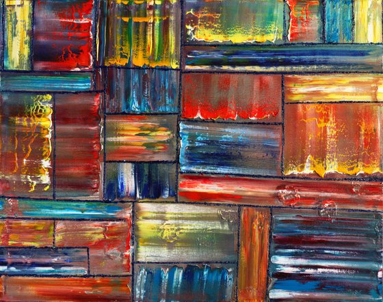 "Compartmentalized" - Original Highly Textured PMS Abstract Oil Painting On Canvas - 28" x 22"