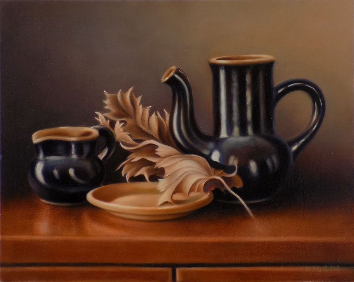 Still life with ceramics by Valentinas Yla