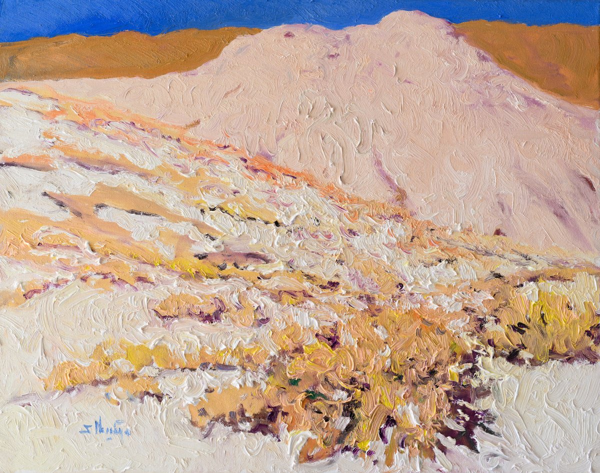 Expressive Landscape Oil Painting By Suren Nersisyan, 24 X 18", White Desert, Original Artwork