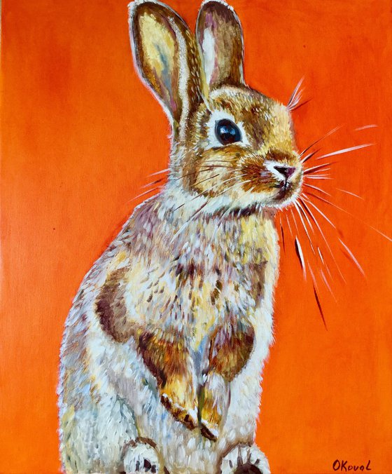 GOLDEN BUNNY . MODERN ART. "prince with a thousand enemies " .  Rabbit on the field.