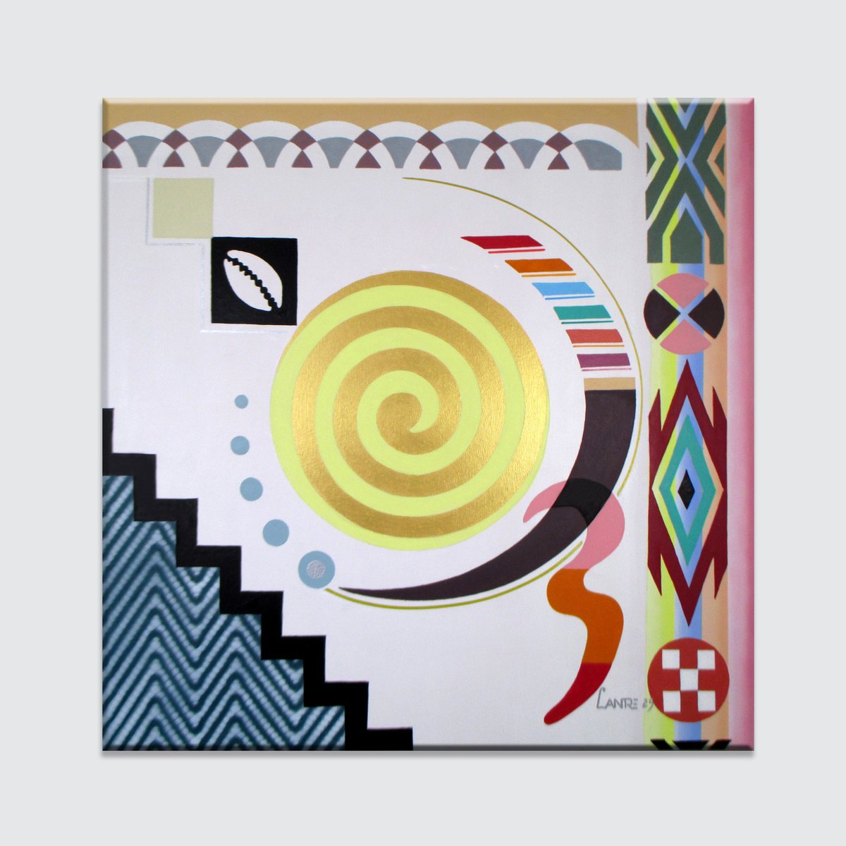 Geometric Abstract Painting By Lanre Adefioye, 20 X 20", Rhythms Of The Motherland, Original Artwork