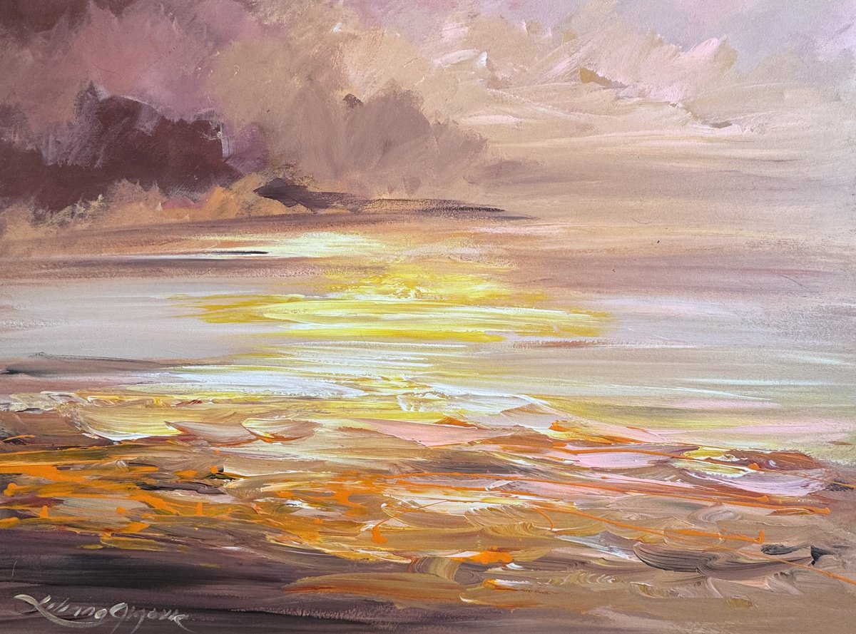 Abstract Landscape Acrylic Painting By Liliana Gigovic, 40 X 30", Evening Glow, Original Artwork