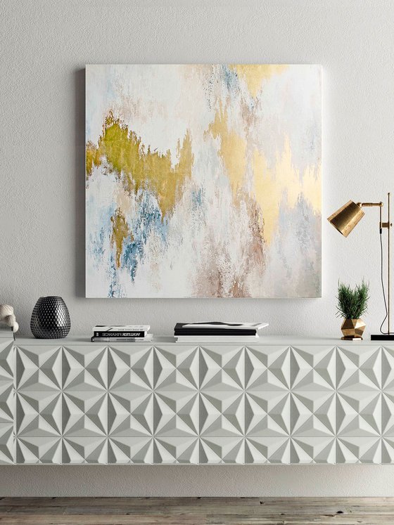 "Golden rays" White gold abstract acrylic art