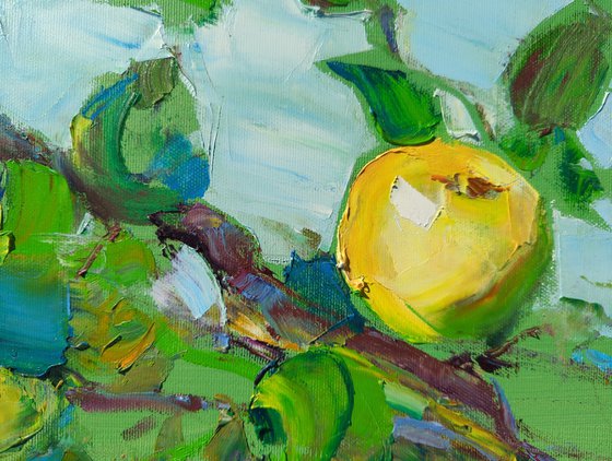 Apple tree branch. 50x70 cm. In the garden . Fruit Gifts of autumn . Original oil painting